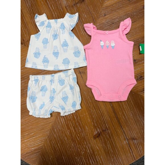 Carters Newborn Ice Cream Themed 3-Piece Outfit Set With Ruffled Top Bloomers & - Picture 6 of 7